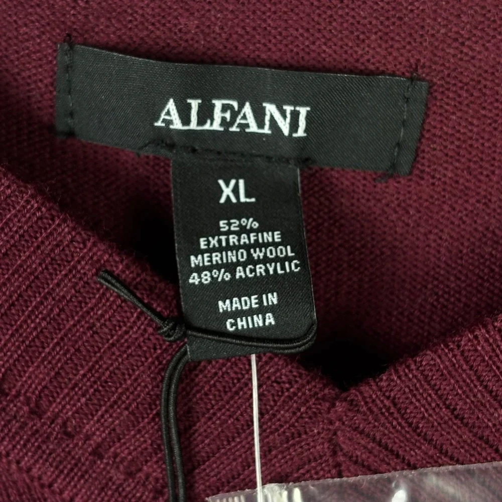 Alfani Mens XL V Neck Merino Wool‎ Blend Sweater Burgundy Red Minimalist NWT